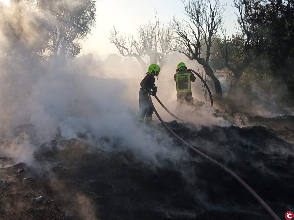 Los bomberos del SPEIS evitan un incendio de mayores dimensiones al controlar con celeridad el fuego de matorrales y árboles en camino de la Huerta