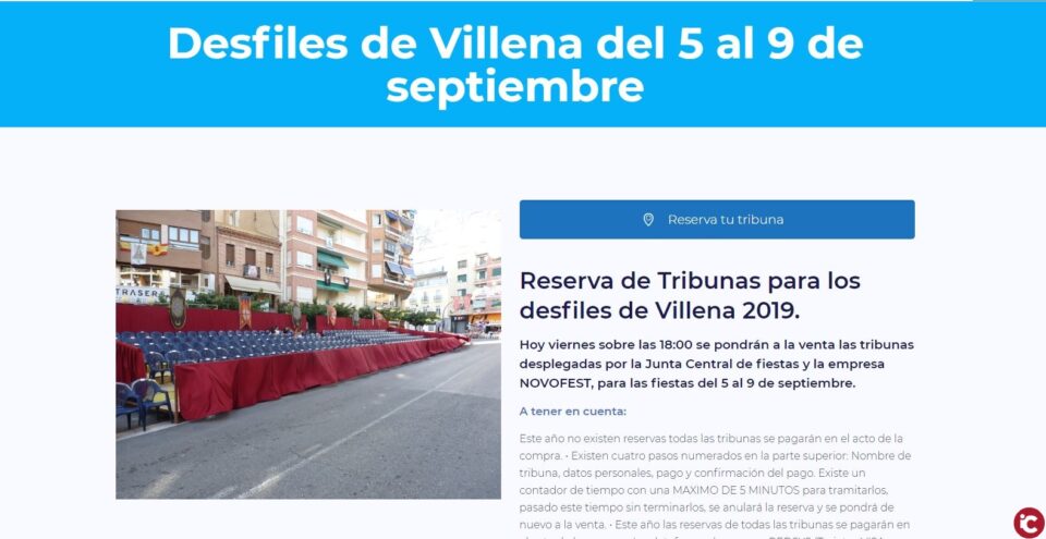 Tribunas para las fiestas de Villena a la venta