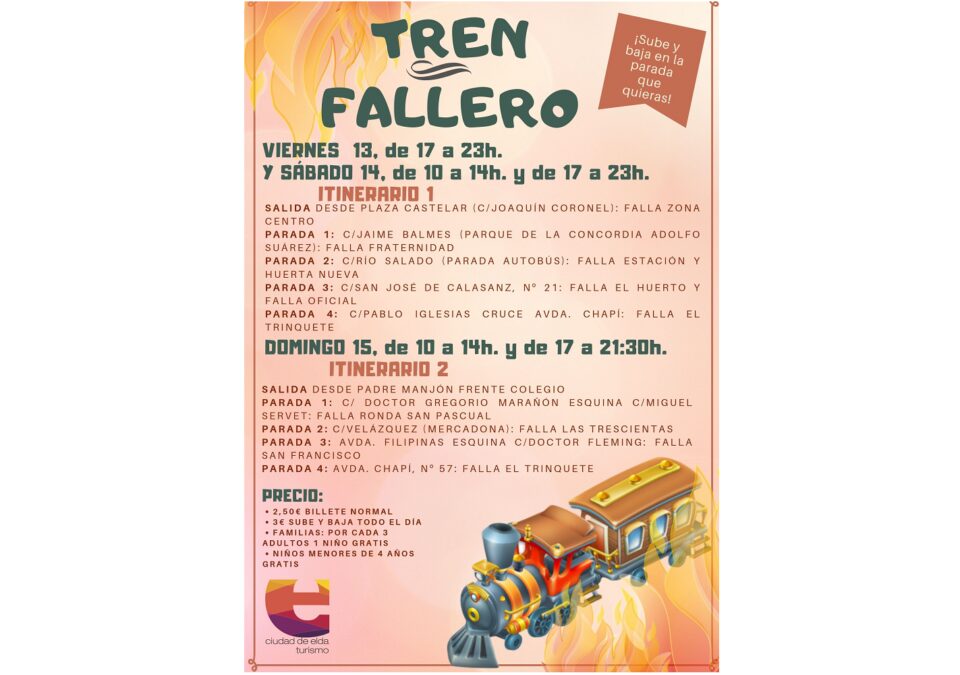 El Tren de las Fiestas y el Tren Fallero permitirán recorrer los puntos neurálgicos de la ciudad durante las Fiestas Patronales y las Fallas