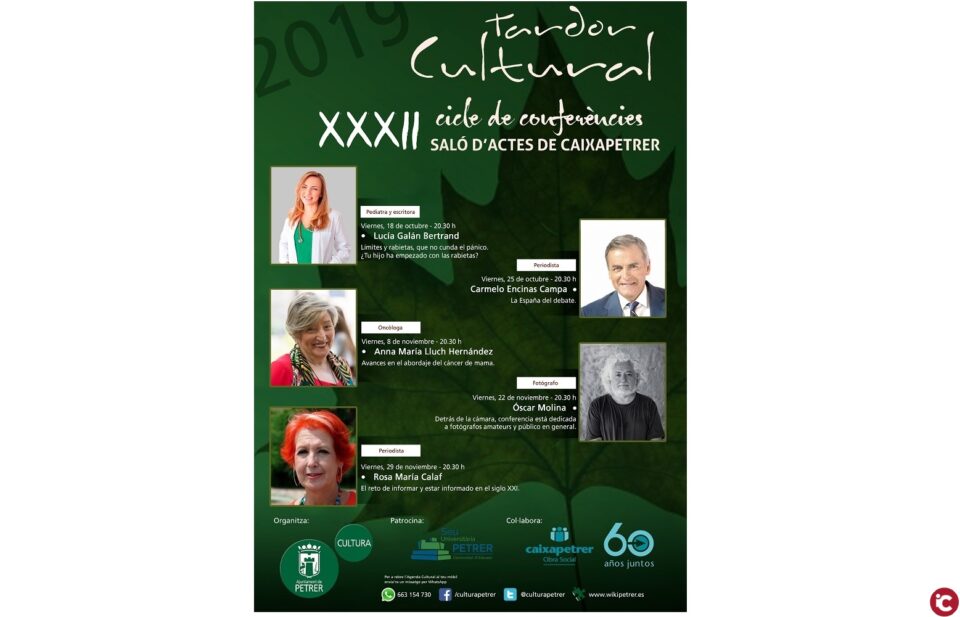 La reputada pediatra Lucía Galán y la periodista Rosa María Calaf entre las conferenciantes del XXXII Otoño Cultural de Petrer
