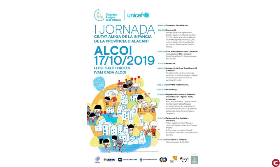 Més de 30 municipis de la Comunitat Valenciana es reuniran a Alcoi dins de la iniciativa Ciutats Amigues de la Infància d'UNICEF