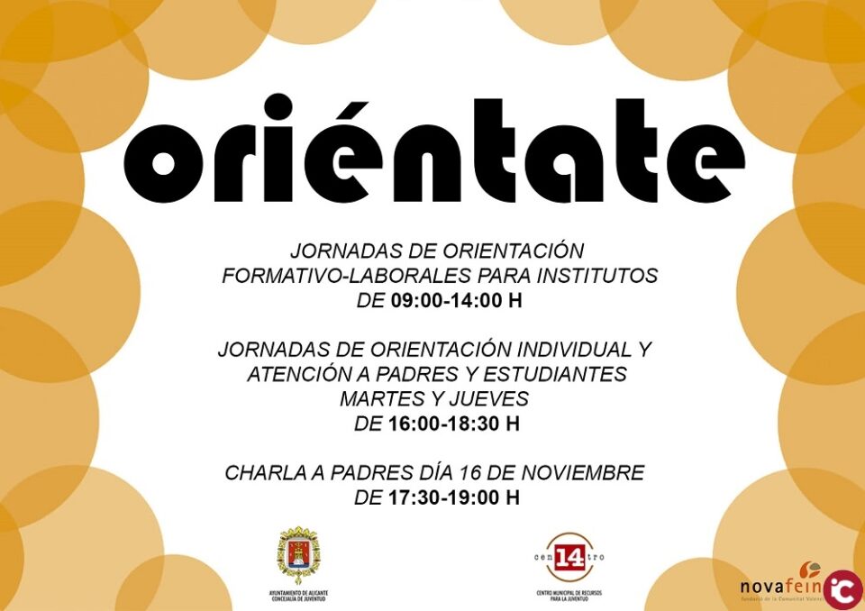 La Concejalía de Juventud pone en marcha el 5 de noviembre las Jornadas Formativo-Laborales Oriéntate