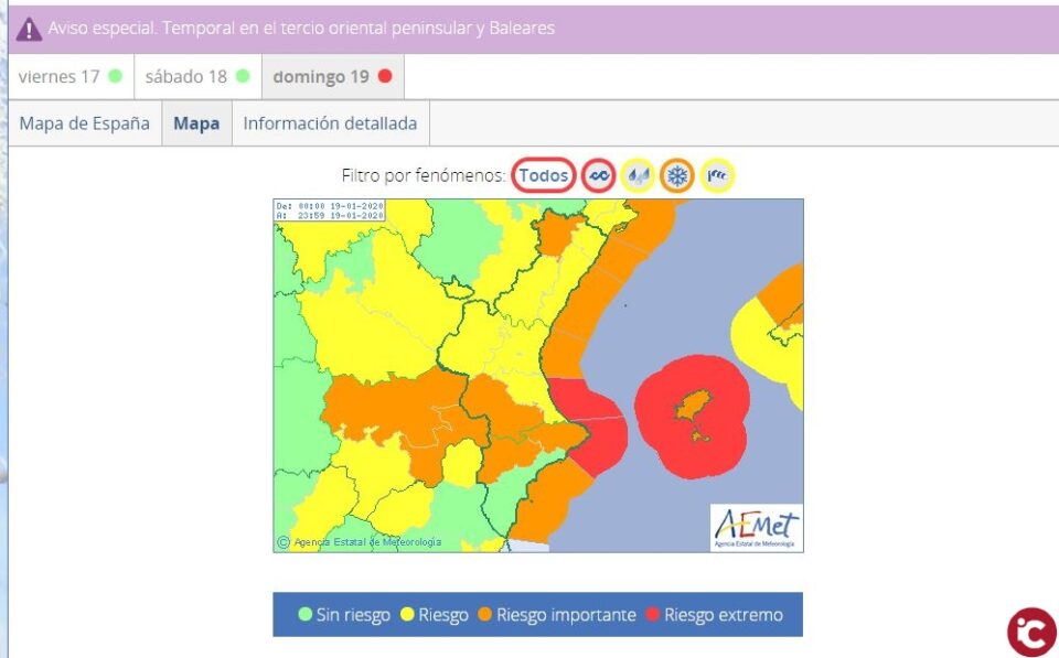 Avisos meteorológicos: Comunitat Valenciana