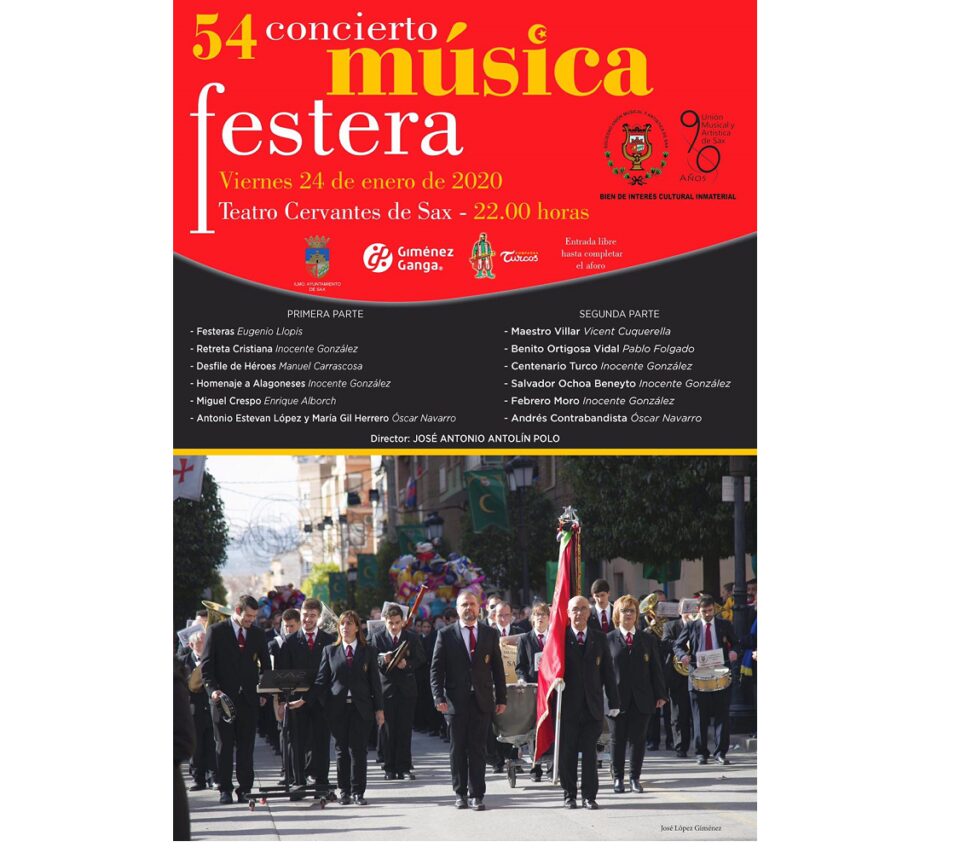 El Teatro Cervantes de Sax acogerá el viernes el tradicional concierto de música festera