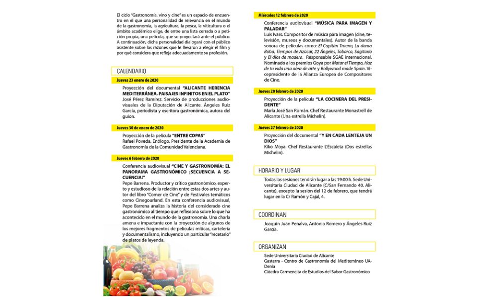 La Seu Ciutat d'Alacant dedica un cicle a Gastronomia