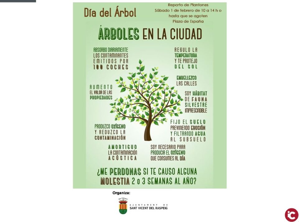 Medio Ambiente hace partícipe del Día del Árbol a los 12 colegios de San Vicente y repartirá un millar de plantones el 1 de febrero
