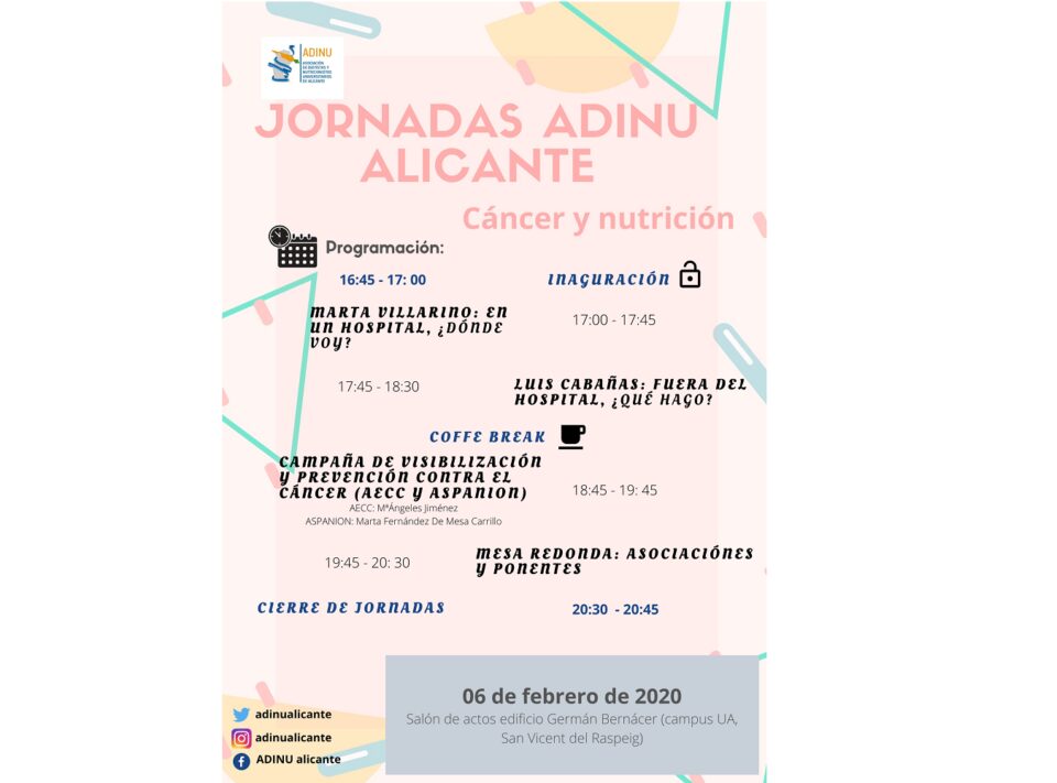 Estudiants de Nutrició Humana i Dietètica organitzen a la Universitat d'Alacant unes jornades centrades en processos oncològics