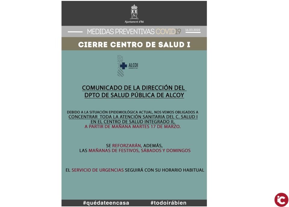 Comunicado de la dirección del departamento de Salud Pública de Alcoy