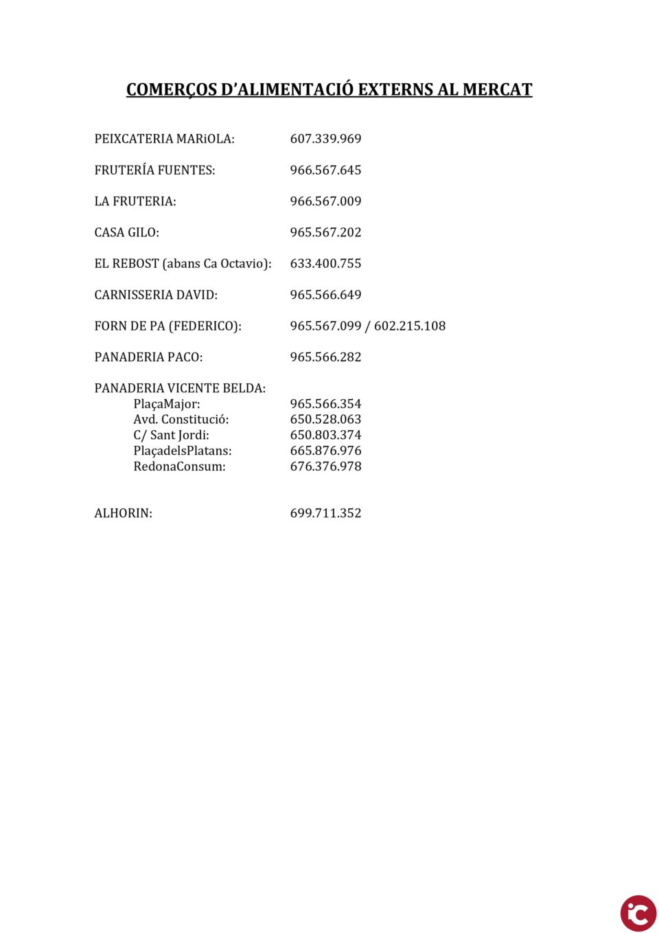 L'Ajuntament publica un document amb instruccions per al Mercat i els Comerços de la Població