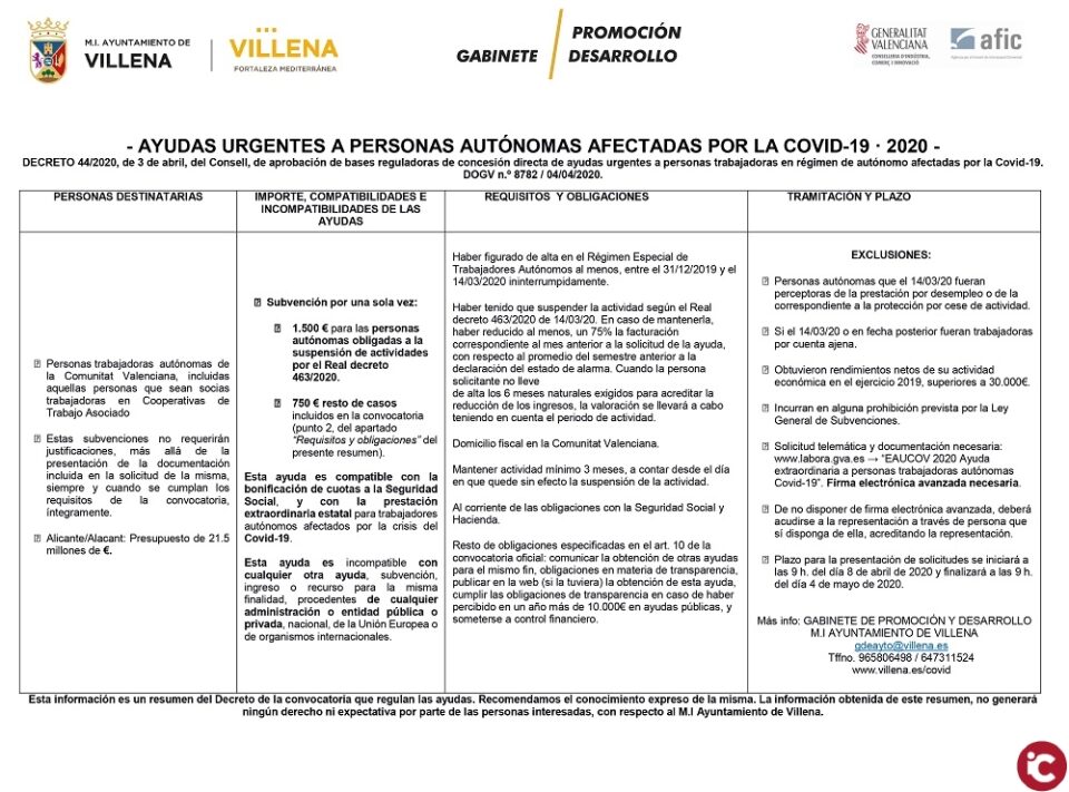 Consellería aprueba un plan de medidas de apoyo para autónomos