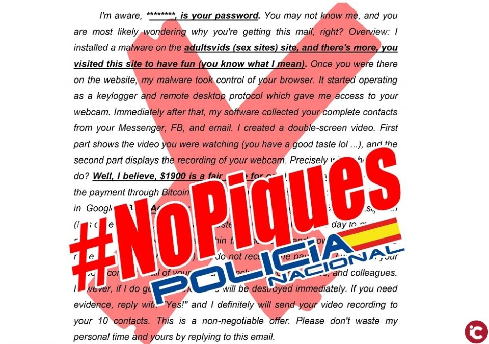 La Policía Nacional alerta de una campaña masiva de intentos de ciberestafa mediante sextorsión