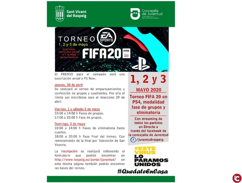 Juventud organiza el I Torneo online de Fifa20 del 1 al 3 de mayo