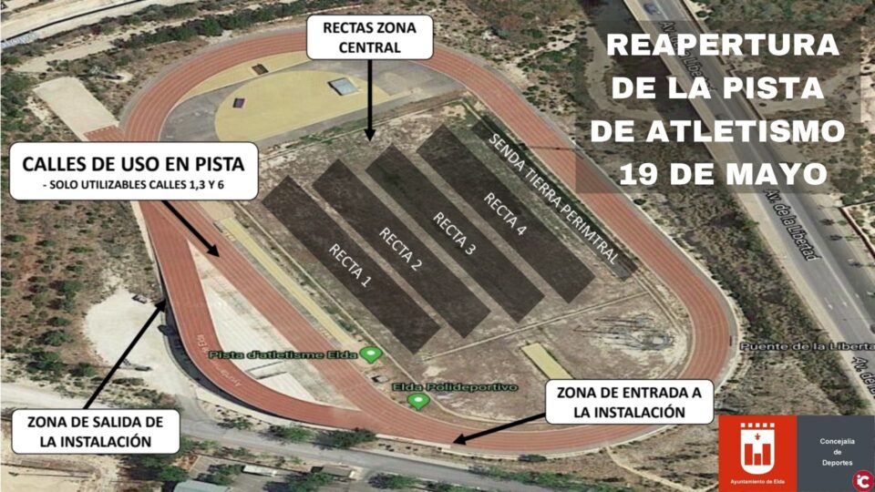 El Ayuntamiento de Elda reabrirá el próximo martes la Pista de Atletismo con unas estrictas medidas de seguridad y restricciones de horario y aforo