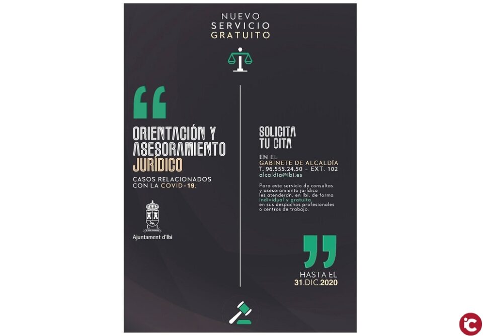 Asesoramiento Jurídico gratuito para los vecinos y vecinas de Ibi por temas relacionados con la COVID-19