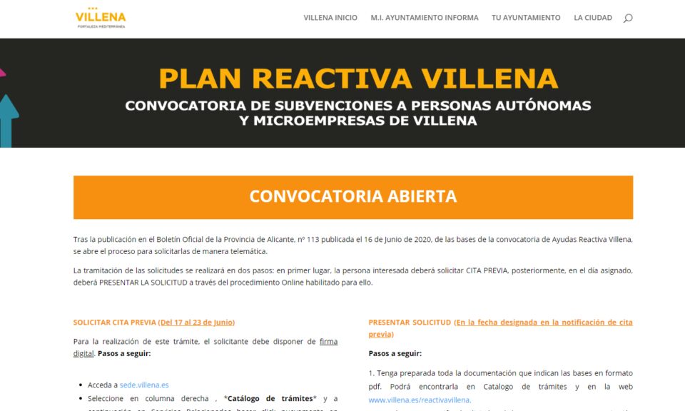 Apertura plazo solicitudes del Plan Reactiva Villena