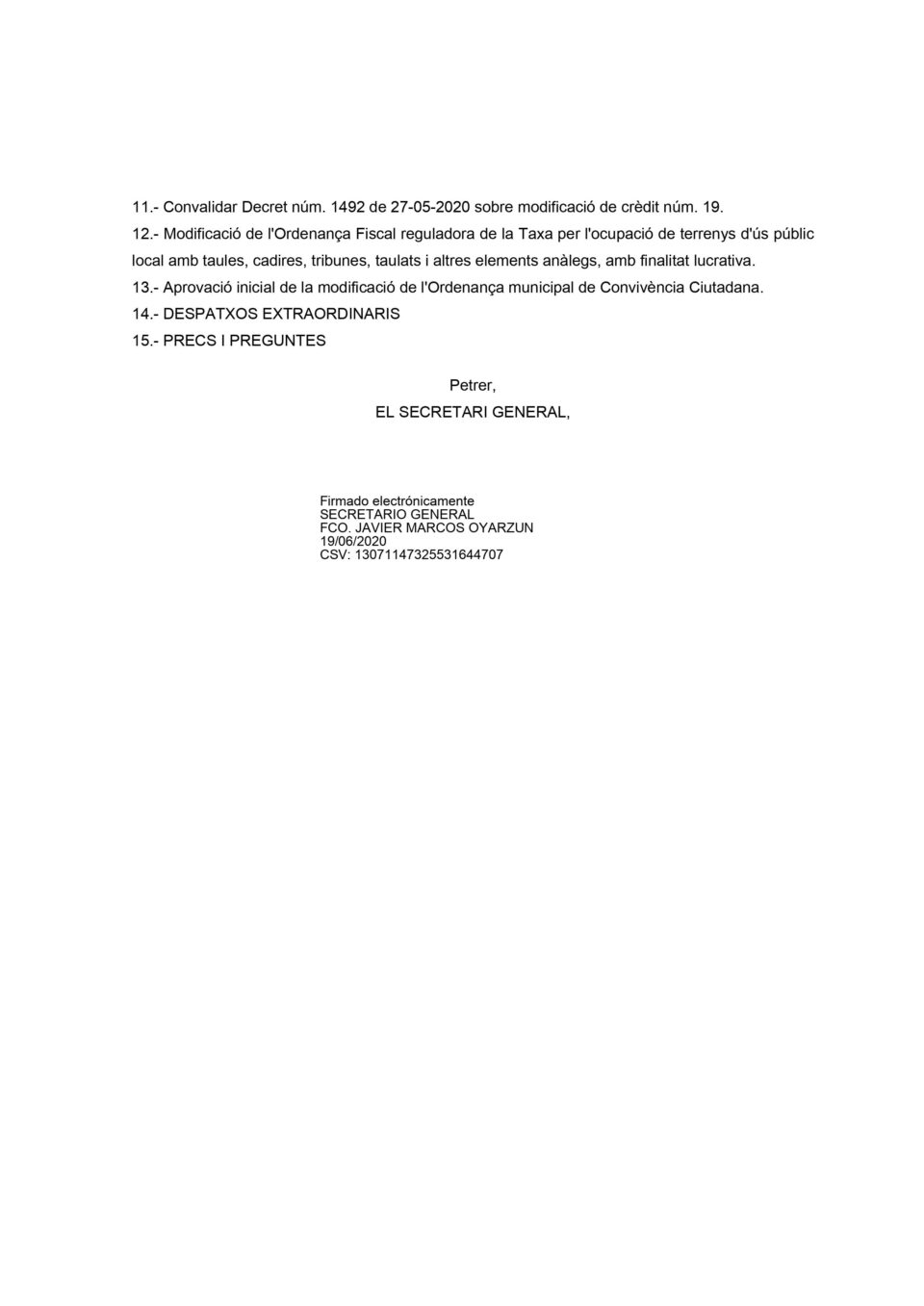 Es convoca la Sessió Ordinària del Plenari de Juny a Petrer