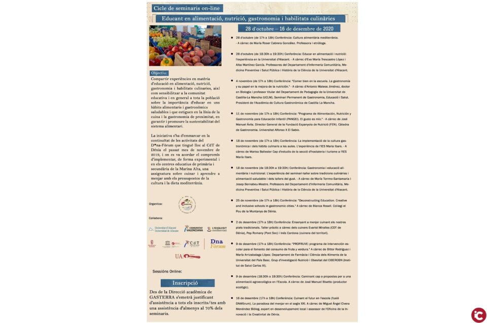 Gasterra inicia un cicle de seminaris en línia sobre educació en alimentació