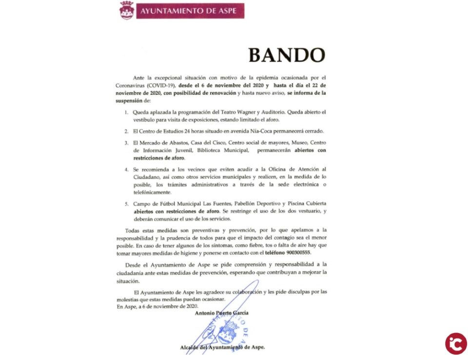Bando sobre nuevas medidas COVID-19