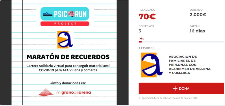 Maratón de Recuerdos: nueva campaña de ayuda para la Asociación de Alzheimer de Villena