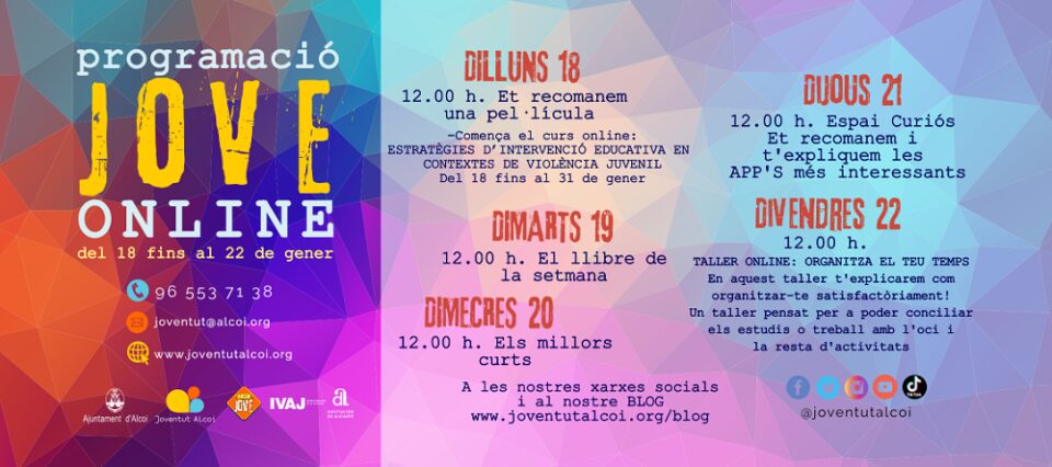 La regidoria de Joventut programa activitats en línia per aquesta setmana
