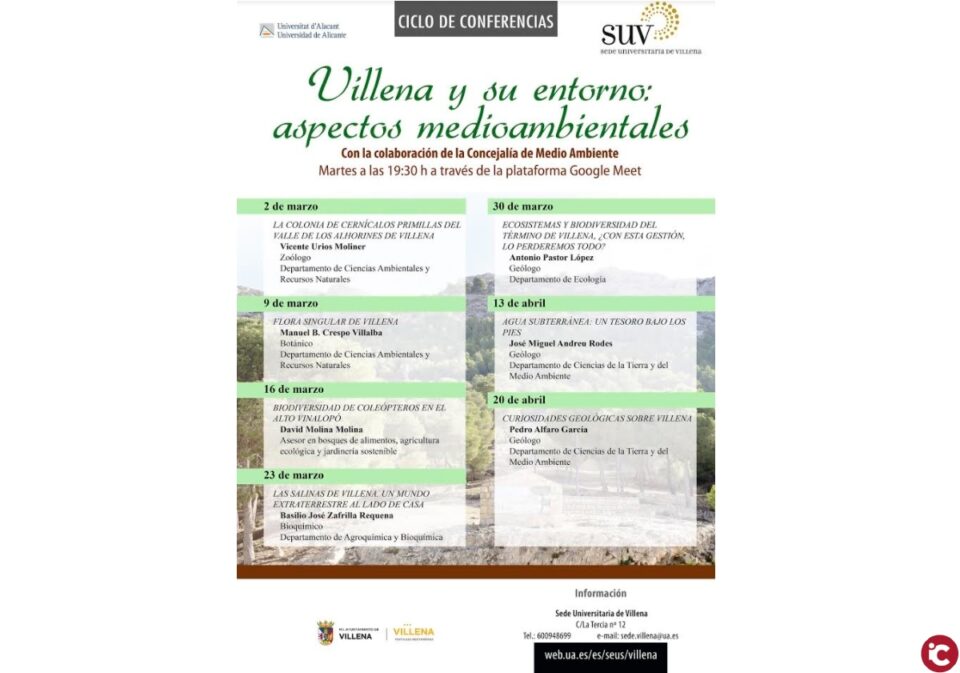 La Sede Universitaria y Medio Ambiente organizan el ciclo de charlas Villena y su