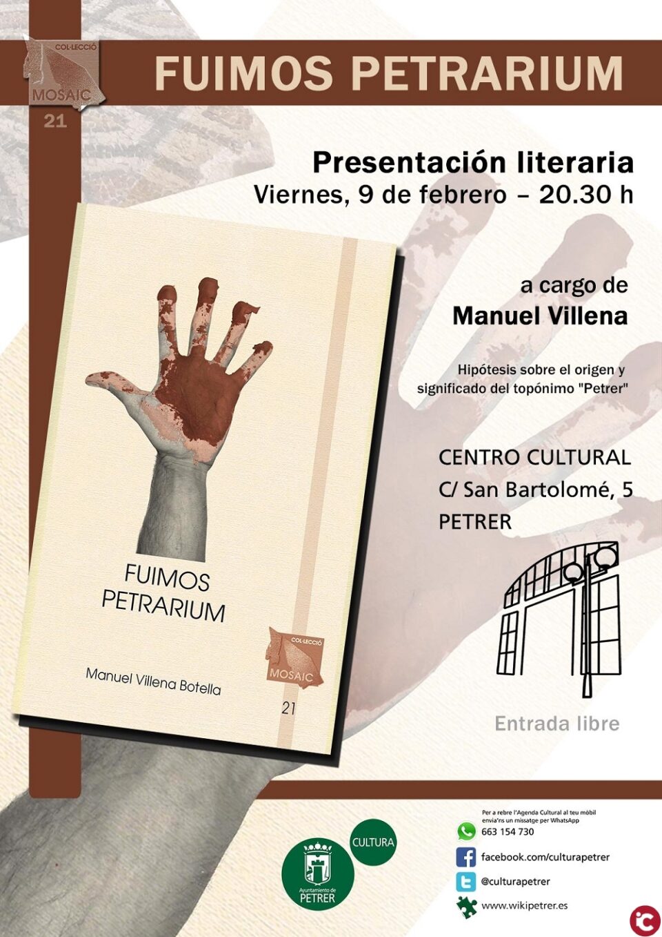 El Ayuntamiento de Petrer edita un libro sobre el origen y significado del topónimo Petrer escrito por Manuel Villena Botella