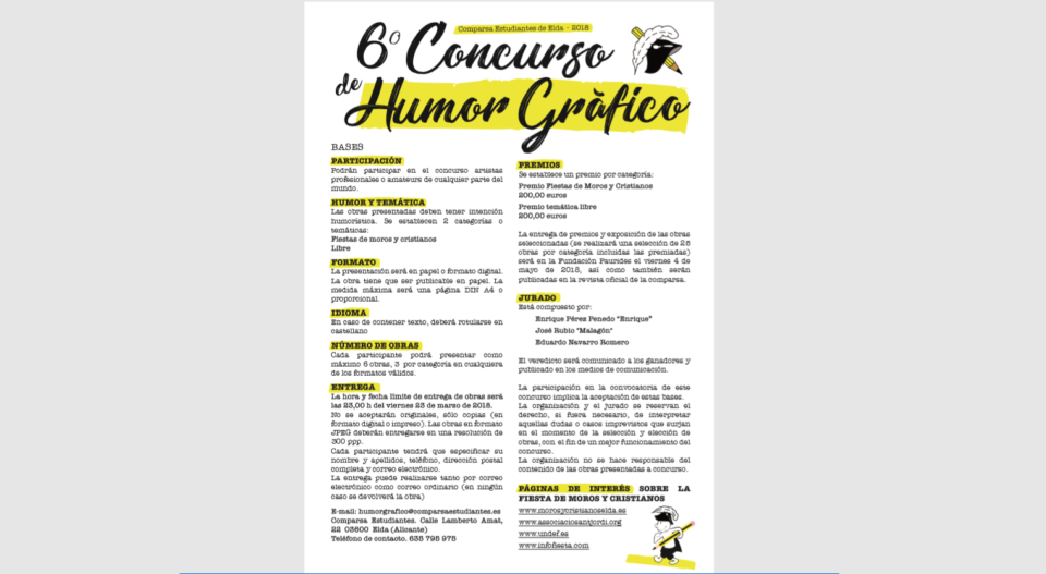La Comparsa de Estudiantes de Elda convoca la sexta edición de su concurso de humor gráfico