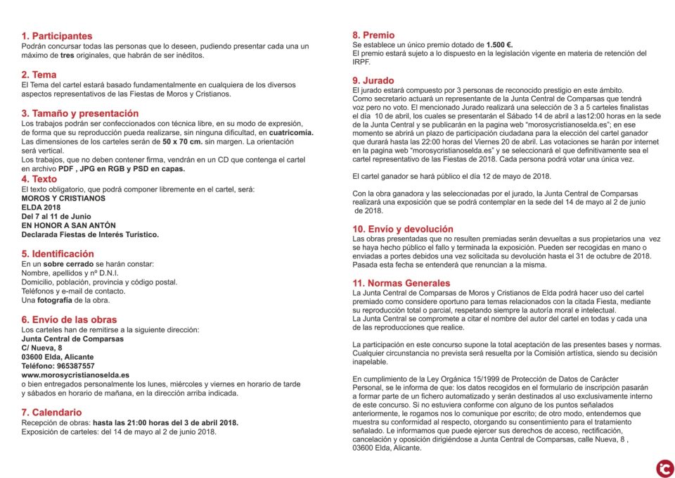 Concurso de carteles de la fiesta de Moros y Cristianos de Elda 2018