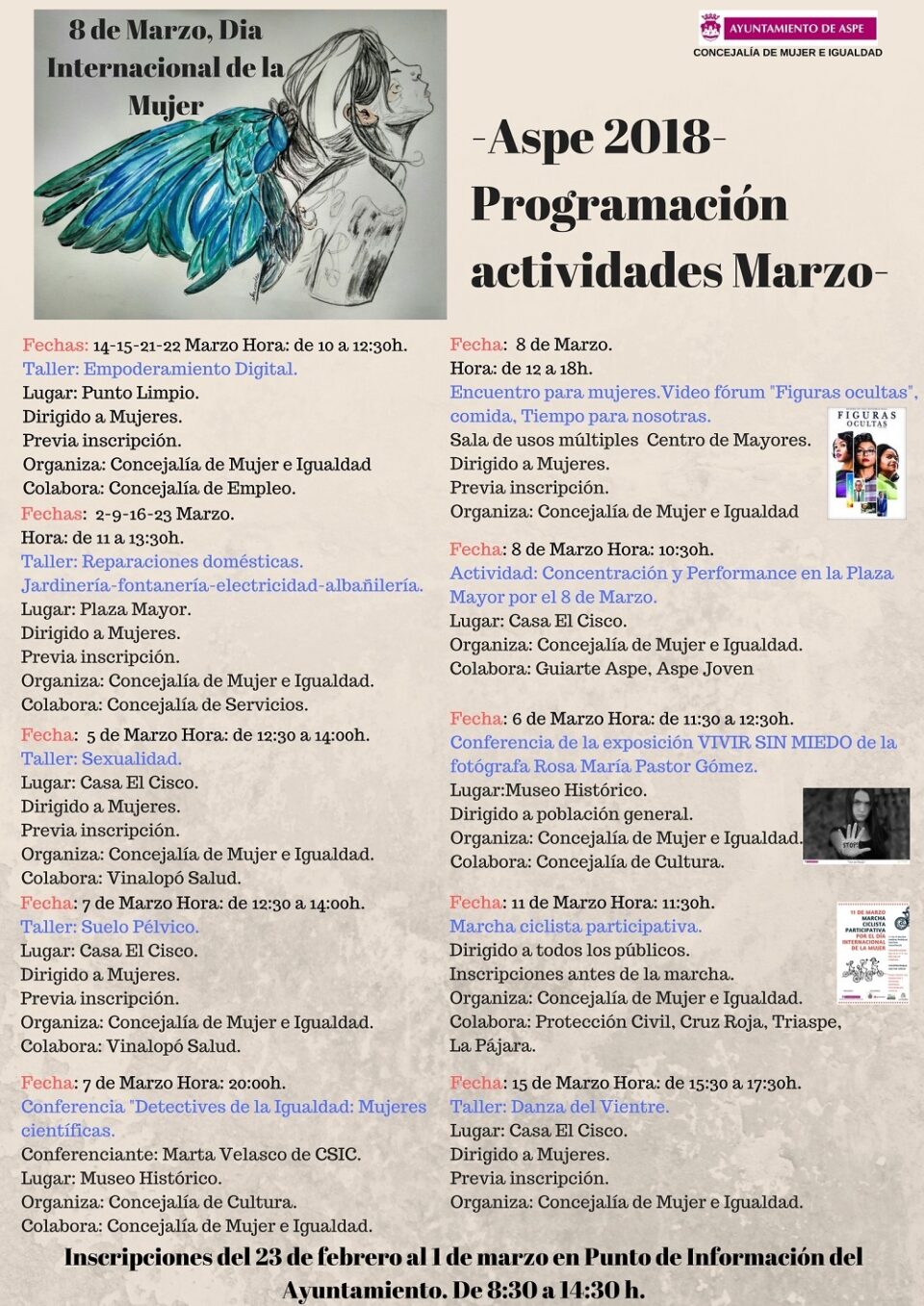 La Concejalía de Igualdad programa un amplio abanico de actividades en marzo para conmemorar el Día Internacional de la Mujer
