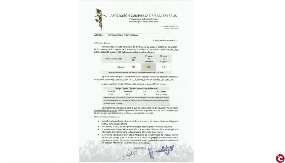 Circular de la Asociación Comparsa de Ballesteros