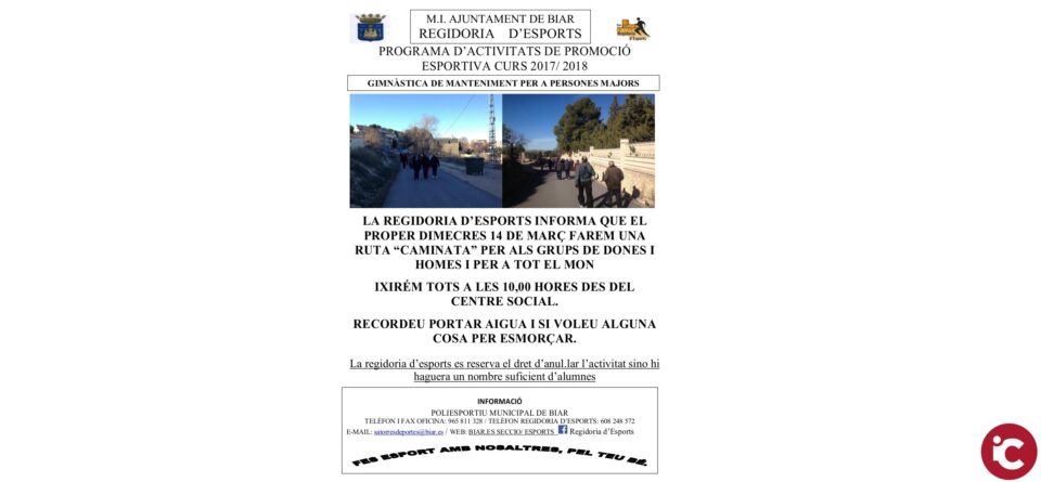 Activitats esportives a Biar aquesta setmana