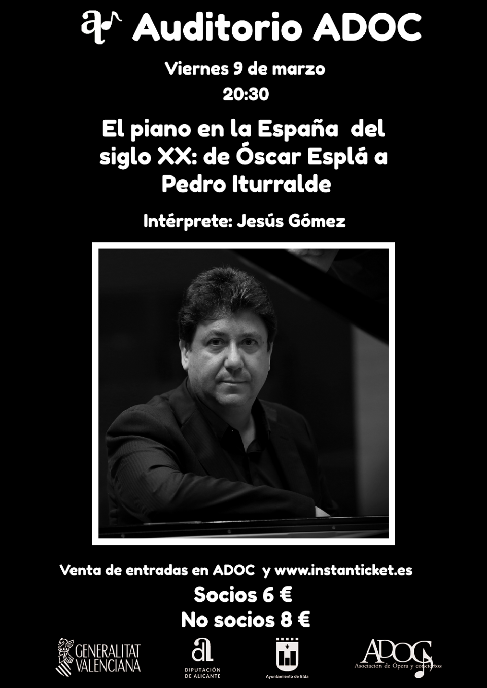 ADOC ofrece hoy un concierto de piano a cargo de Jesús Gómez