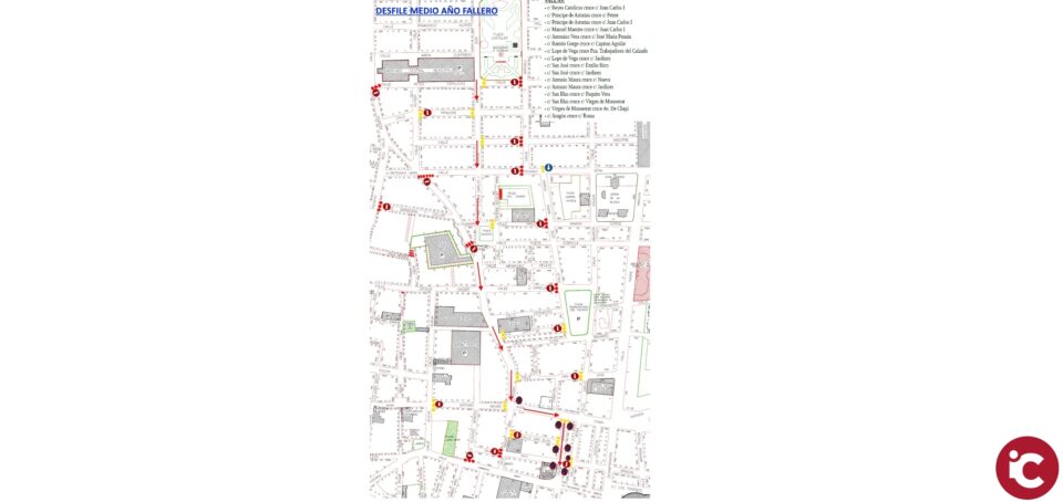 Informando de los cortes de calles al tráfico por Desfile Medio Añó Faller