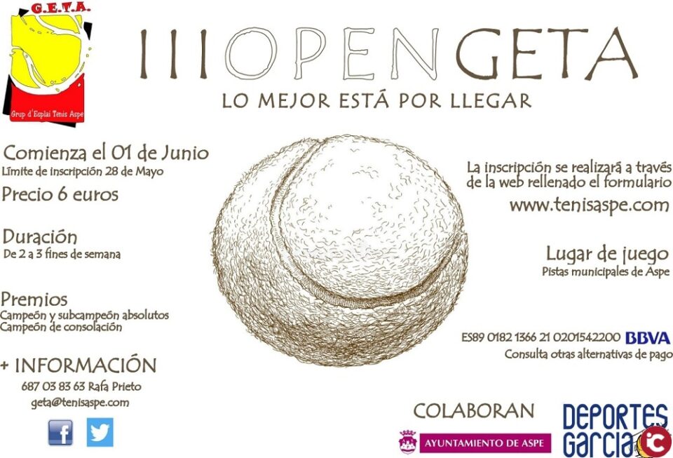 Nuevo torneo de tenis en las pistas municipales: Durante el mes de junio se celebrará el III Open G.E.T.A.