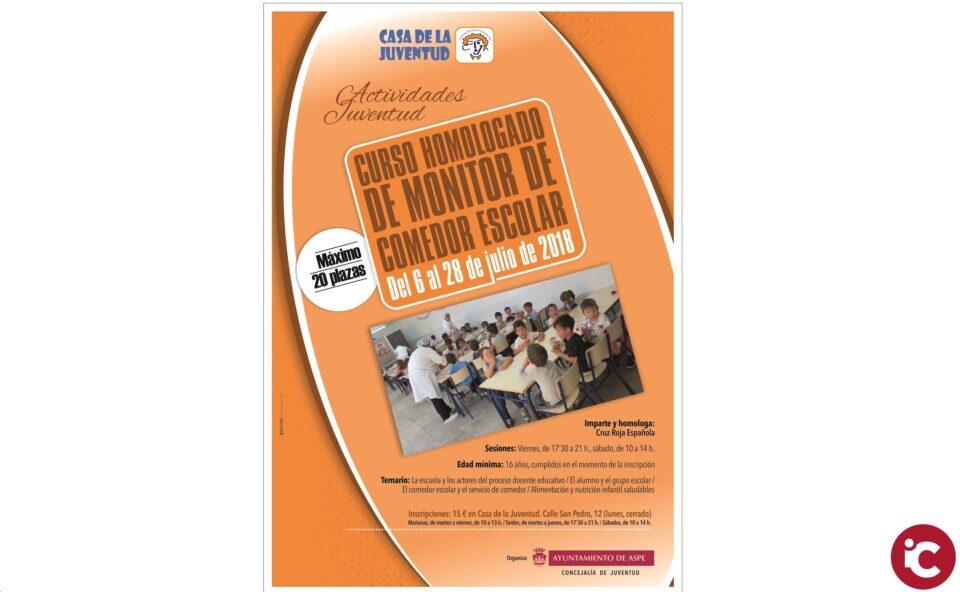 Juventud abre el plazo de matriculación para el curso de Monitor de Comedor Escolar