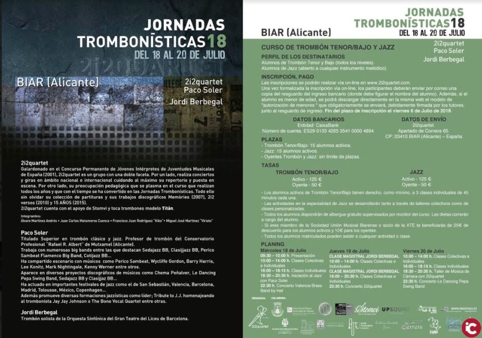 Último día para inscribirse en las Jornadas Trombonísticas18  Biar (Alicante)