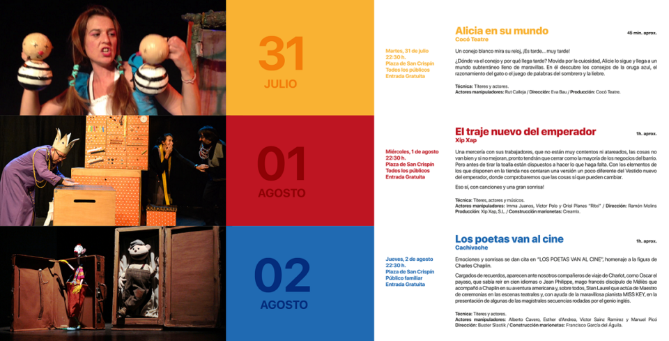 El próximo martes 31 de Julio da comienzo la 25 edición del Festival de Títeres de las Cruces