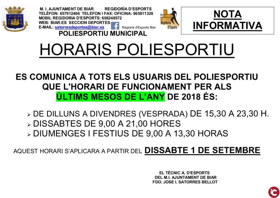 Horaris del Poliestportiu
