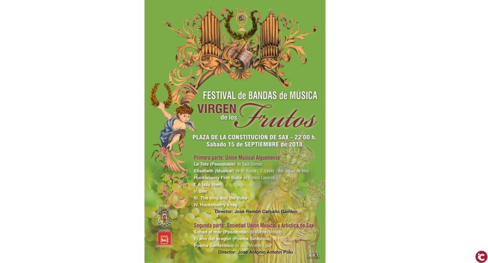 La Unión Musical de Sax comparte el Festival Virgen de los Frutos con la UM Algueñense