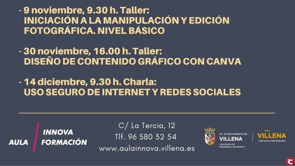Abierto el plazo de inscripción en los talleres gratuitos de Aula Innova Formación