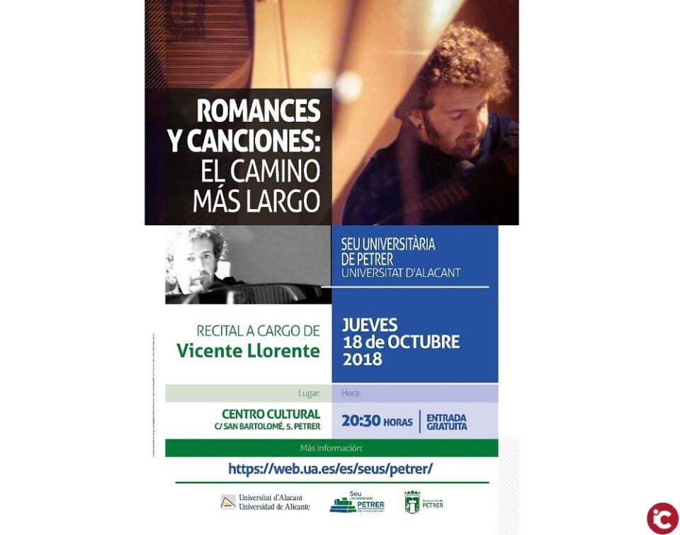 La Sede Universitaria de Petrer organiza un recital a cargo Vicente Llorente