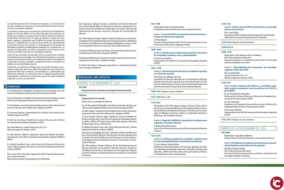 Magistrats de la UE i experts en registre i protecció de varietats vegetals participen en la V Jornada Internacional sobre varietats vegetals a la Universitat d'Alacant