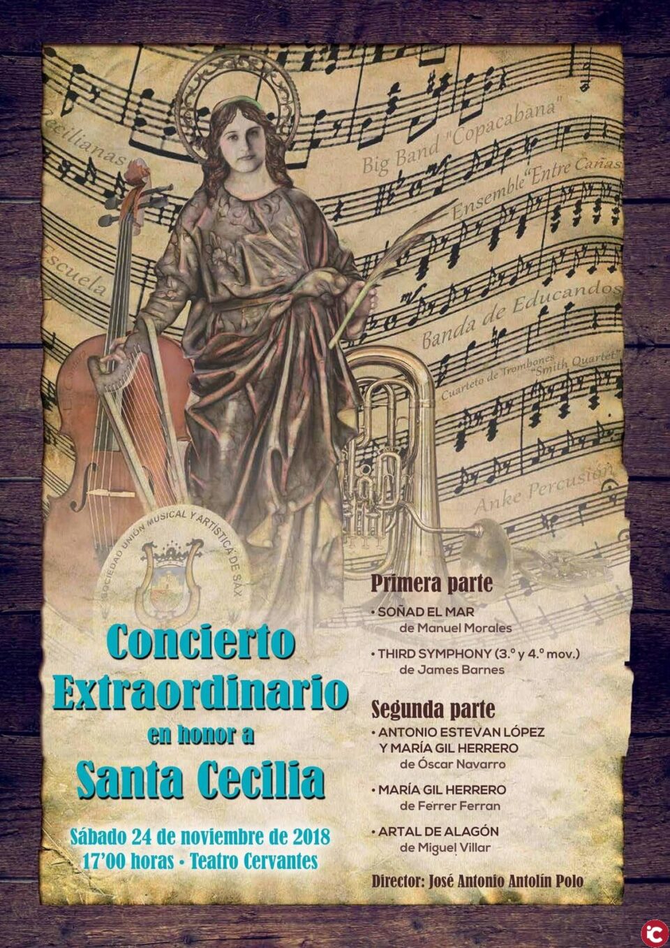 El Teatro Cervantes acoge el sábado el concierto a Santa Cecilia de la Unión Musical
