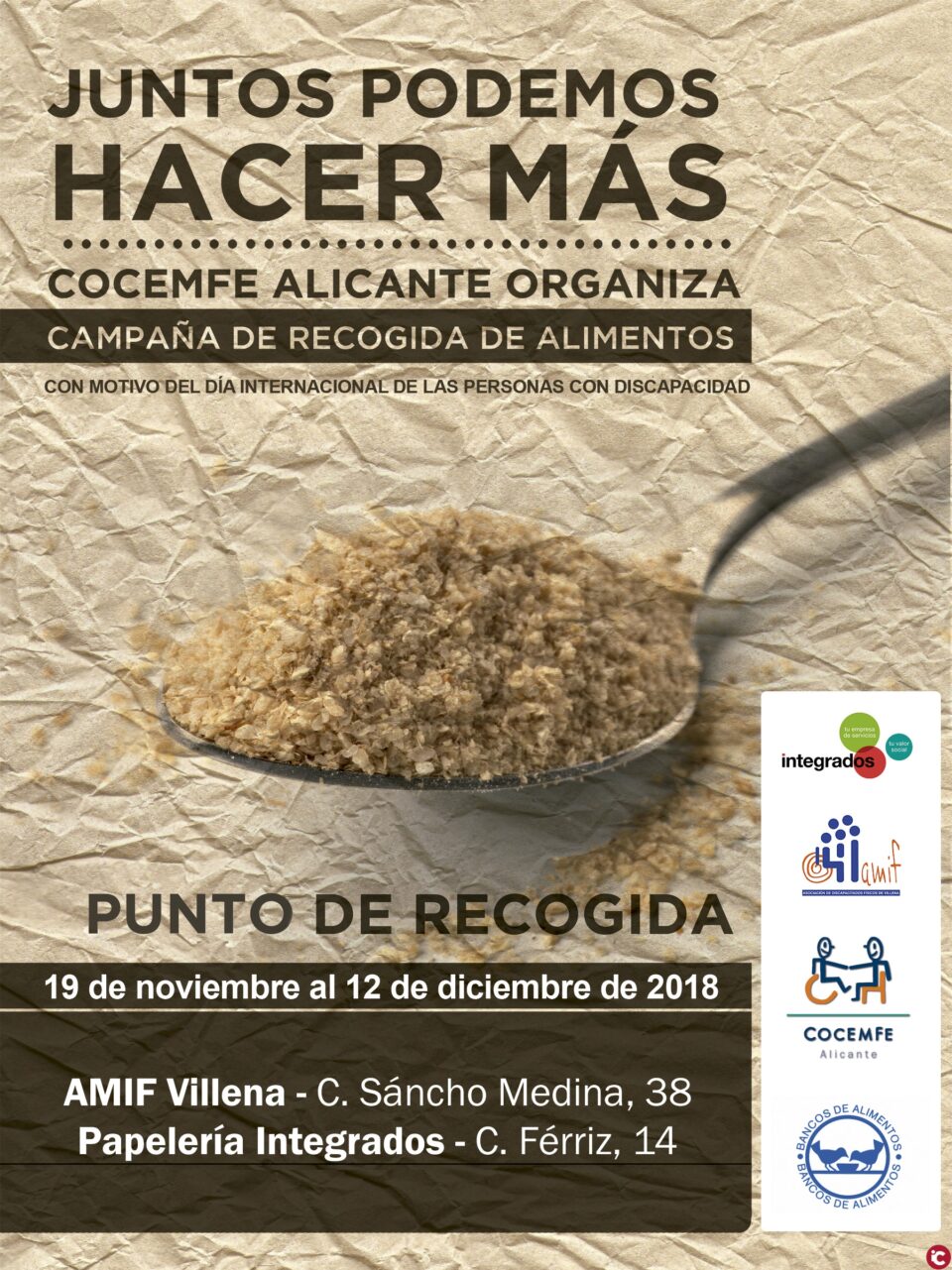 AMIF se une a la Campaña de Recogida de Alimentos de Cocemfe Alicante y Banco de Alimentos