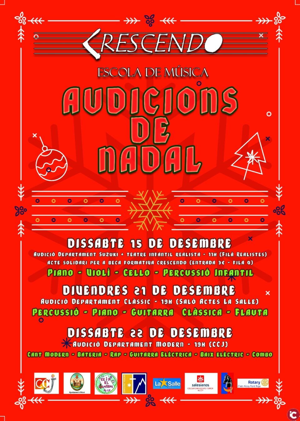 Crescendo Escola de música inicia sus conciertos de Navidad con una novedad solidaria.