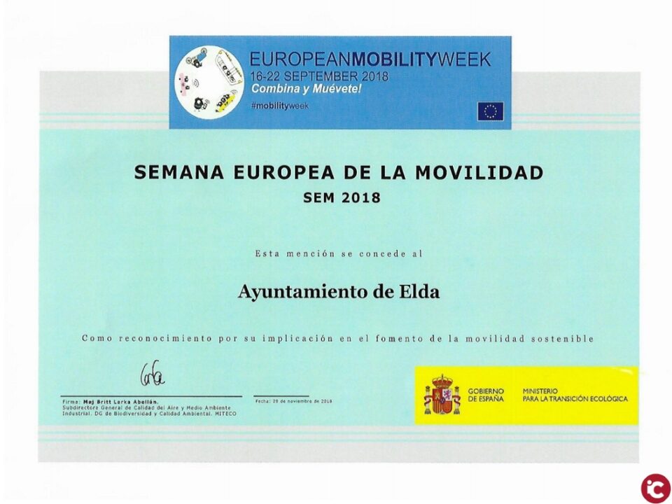 El Ministerio para la Transición Ecológica premia el trabajo de Elda durante la Semana Europea de la Movilidad