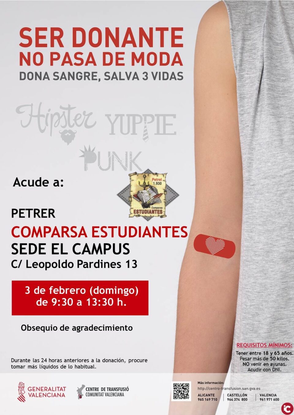 17 de enero de 2019. DONACION DE SANGRE COMPARSA ESTUDIANTES DE PETRER