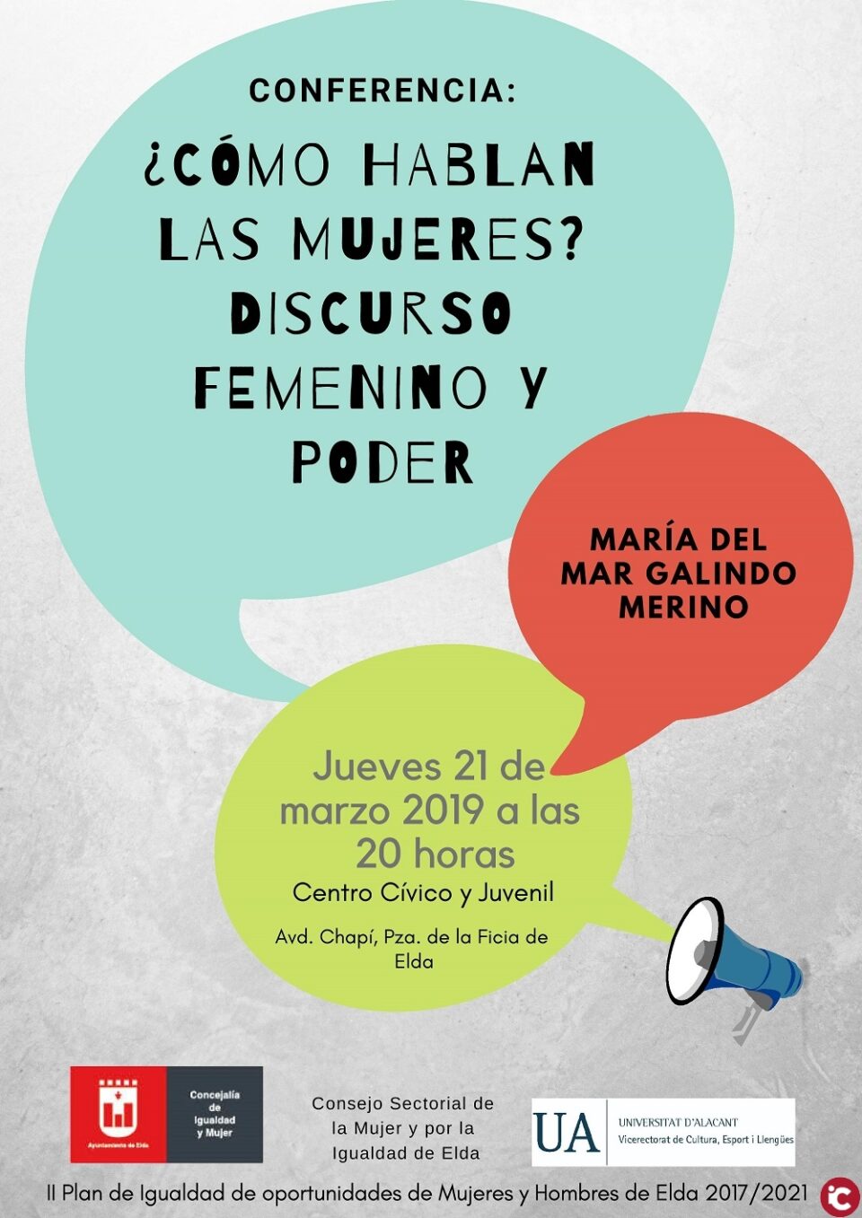 El Ayuntamiento de Elda organiza una conferencia para analizar las características del discurso femenino
