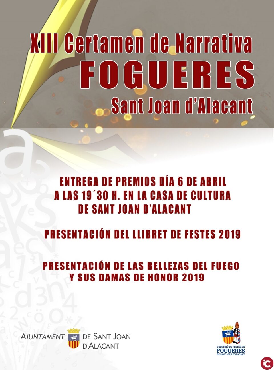 La Comissió de Festes de Fogueres de Sant Joan dAlacant entrega los premios de su XIII Certamen nacional de narrativa