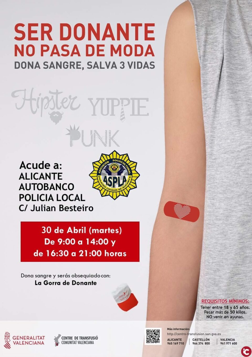 El Ayuntamiento de Alicante y la Policía Local organizan un maratón de Donación de Sangre el martes 30 de abril en la jefatura